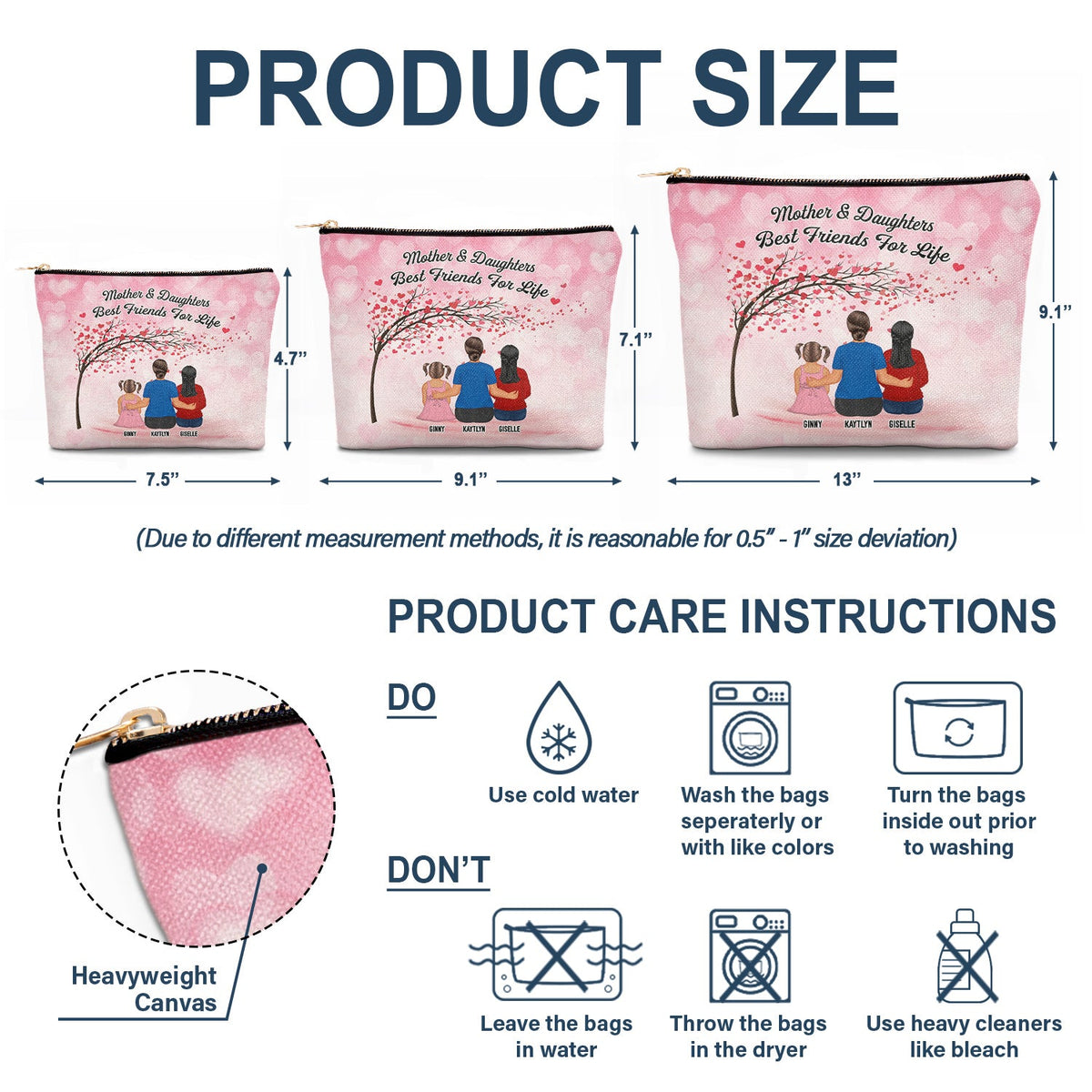 Mother & Daughters Forever Linked Together - Birthday, Loving Gift For Mom, Mum - Personalized Cosmetic Bag