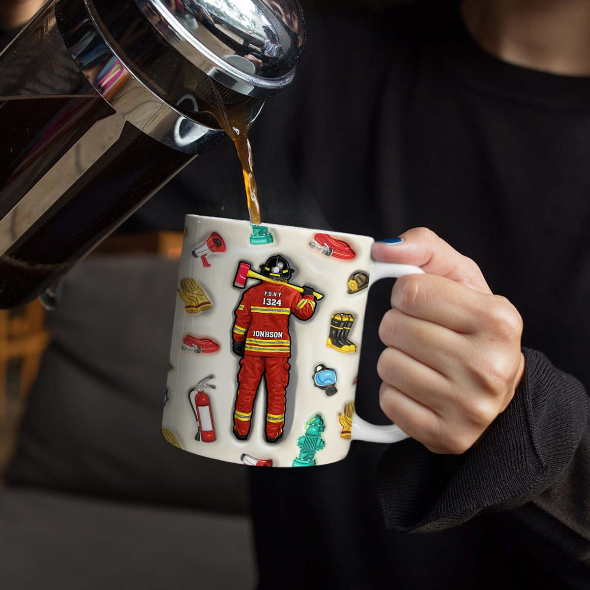 Firefighter 3D Uniform - Gift For Firefighters - 3D Inflated Effect Printed Mug, Personalized White Edge-to-Edge Mug