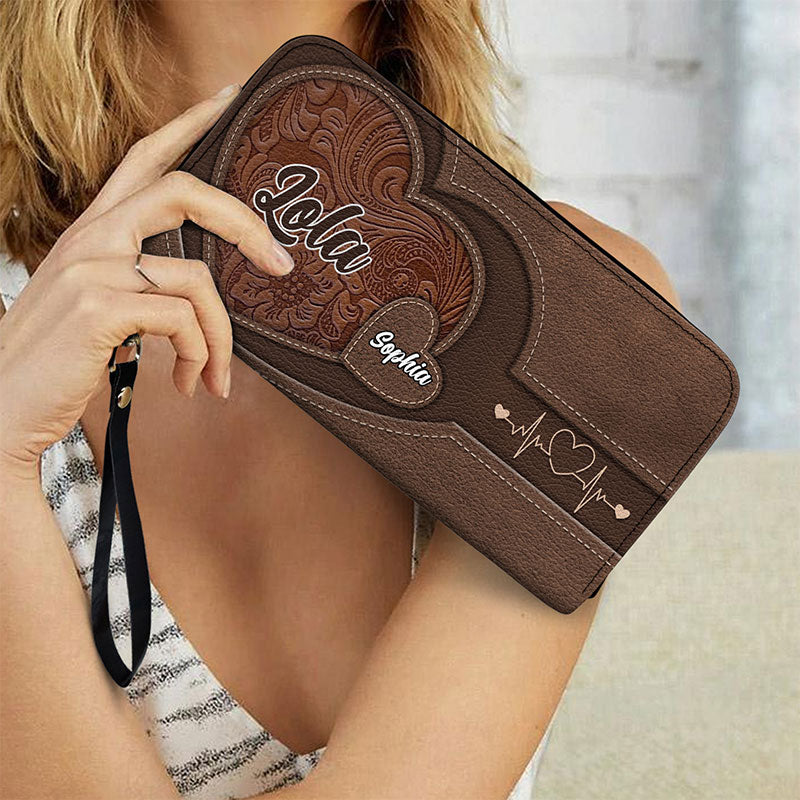 Grandma Mommy's Little Sweethearts - Personalized Combo Leather Wallet And Bag