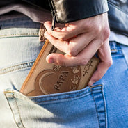 Grandpa Dad Kids Handprints - Personalized Leather Wallet