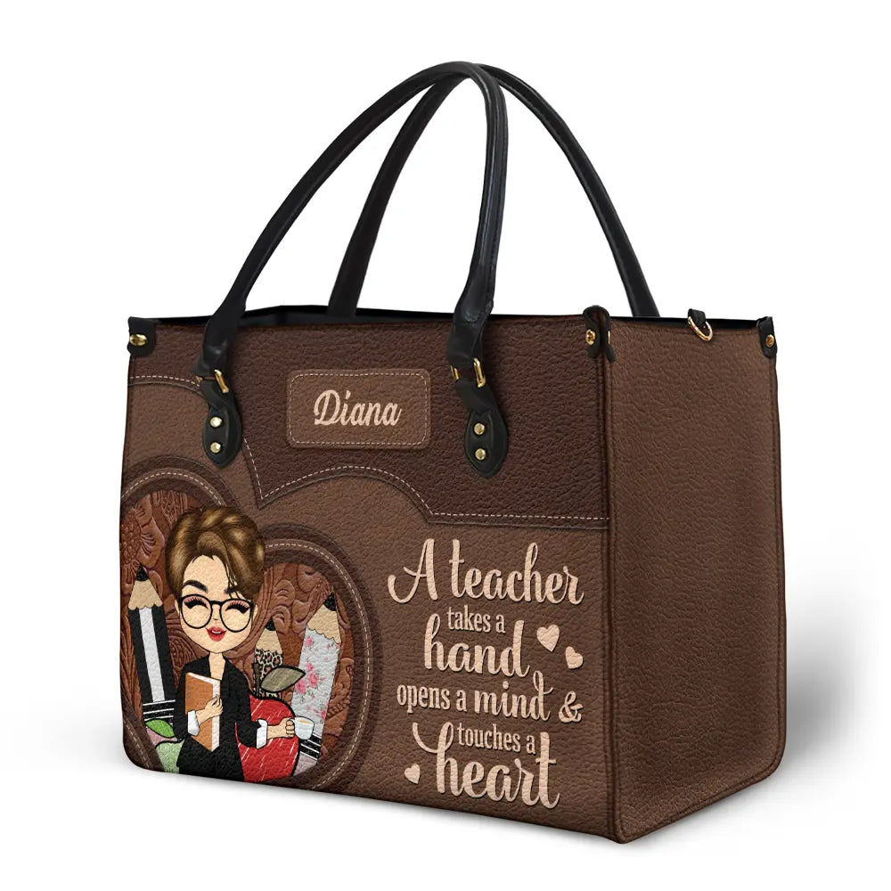 Teacher It Takes A Big Heart To Shape Little Minds - Personalized Leather Bag