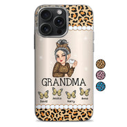 Mom Grandma Kids Butterflies Leopard Pattern - Personalized Clear Phone Case