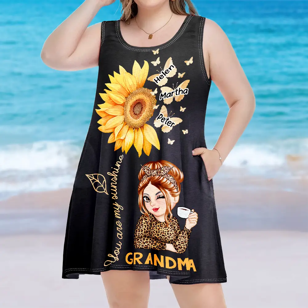 Sunflowers Grandma - Personalized Sleeveless Tank Dress