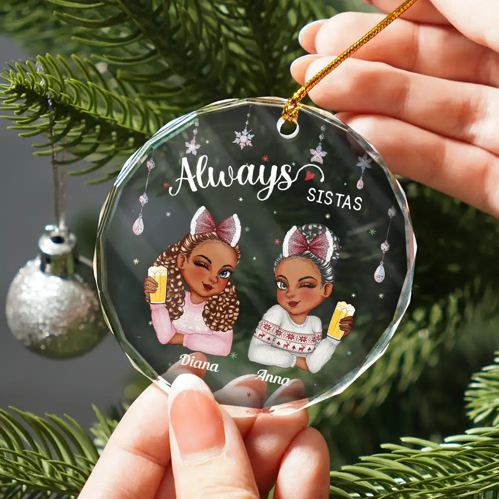 Always Besties Sisters Christmas - Personalized Circle Glass Ornament