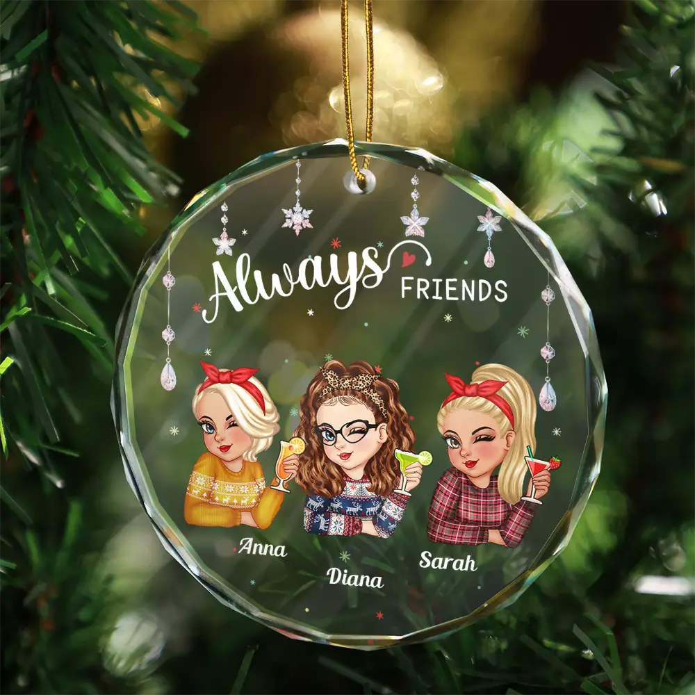 Always Besties Sisters Christmas - Personalized Circle Glass Ornament