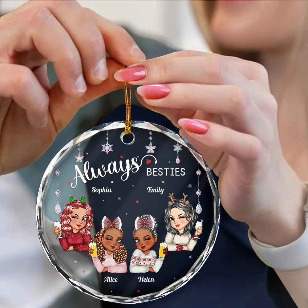 Always Besties Sisters Christmas - Personalized Circle Glass Ornament
