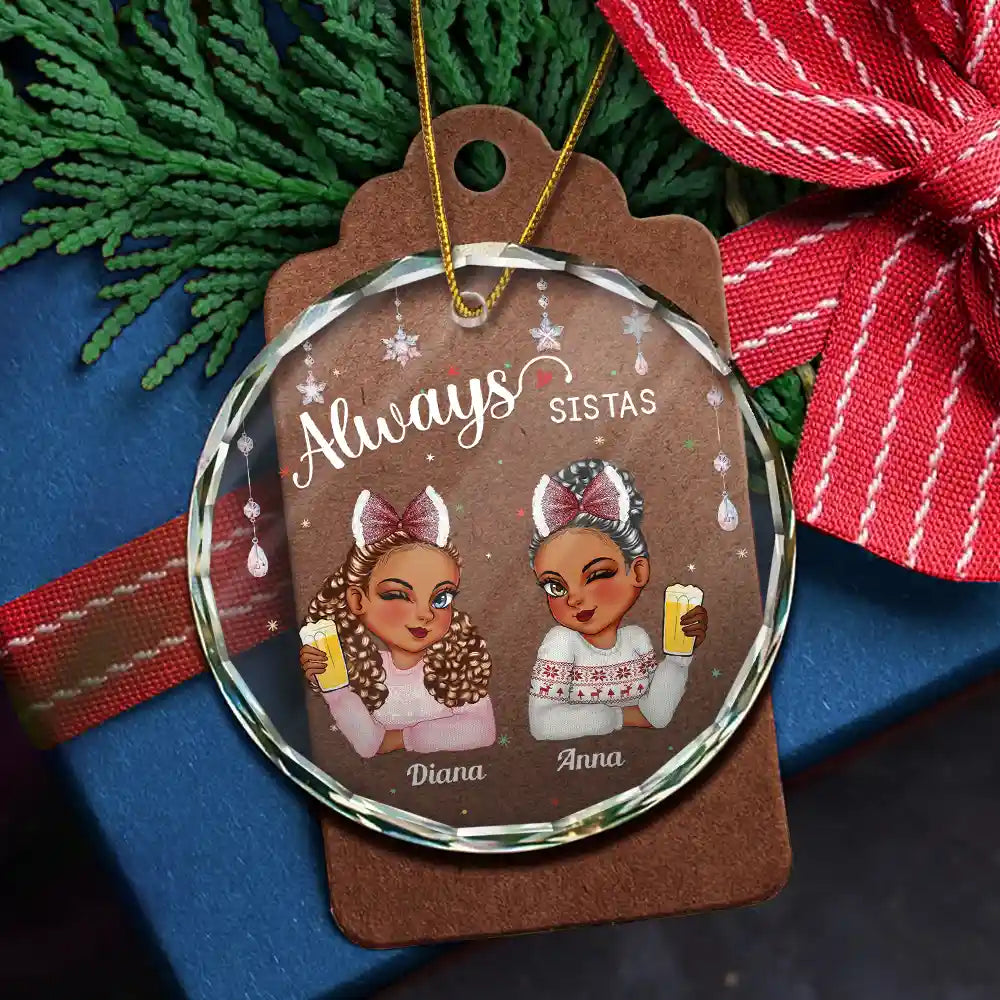 Always Besties Sisters Christmas - Personalized Circle Glass Ornament