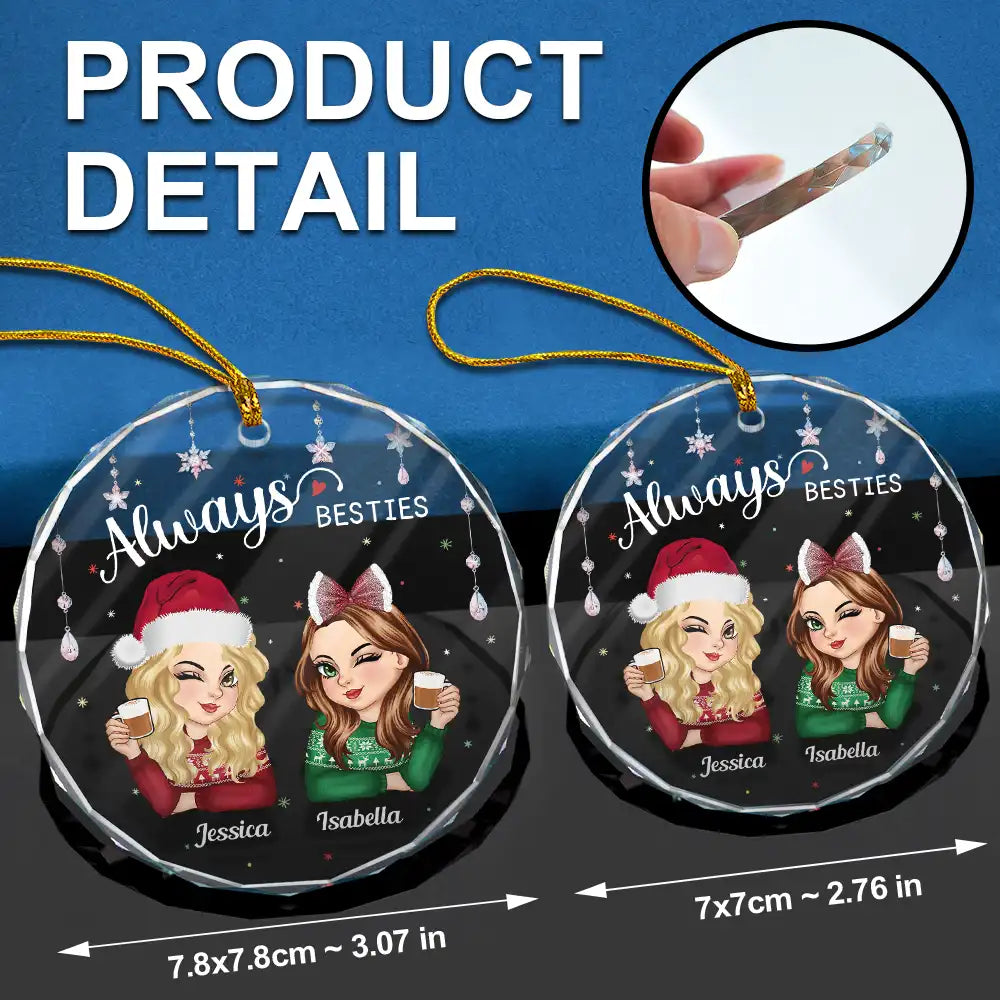 Always Besties Sisters Christmas - Personalized Circle Glass Ornament