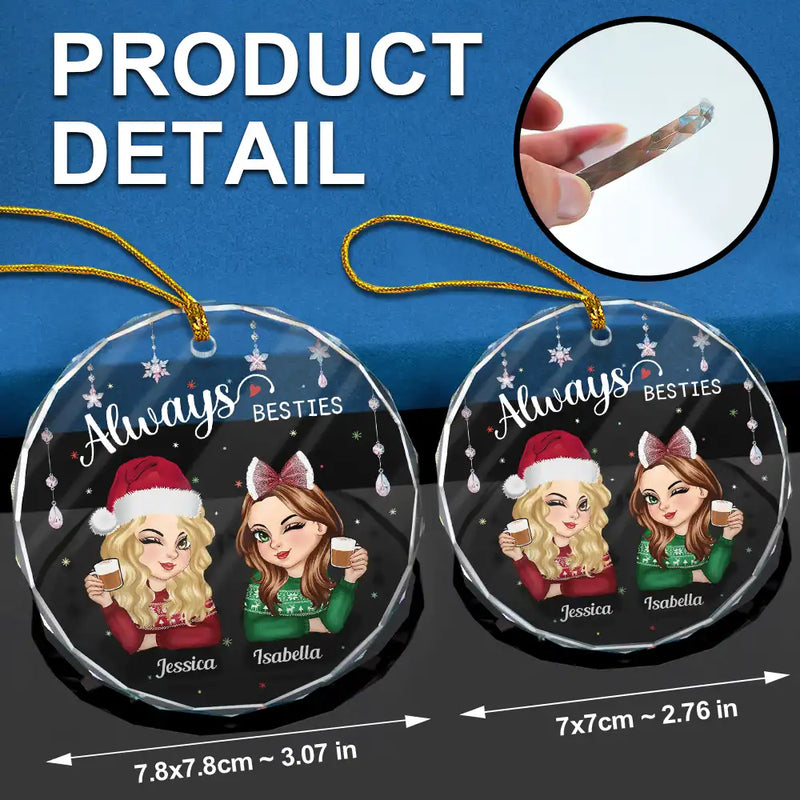 Always Besties Sisters Christmas - Personalized Circle Glass Ornament
