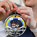 Memorial Dog Cat At The Rainbow Bridge - Personalized Circle Glass Ornament