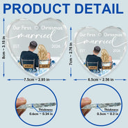 Our First Christmas Married Couples - Personalized Heart Shaped Glass Ornament