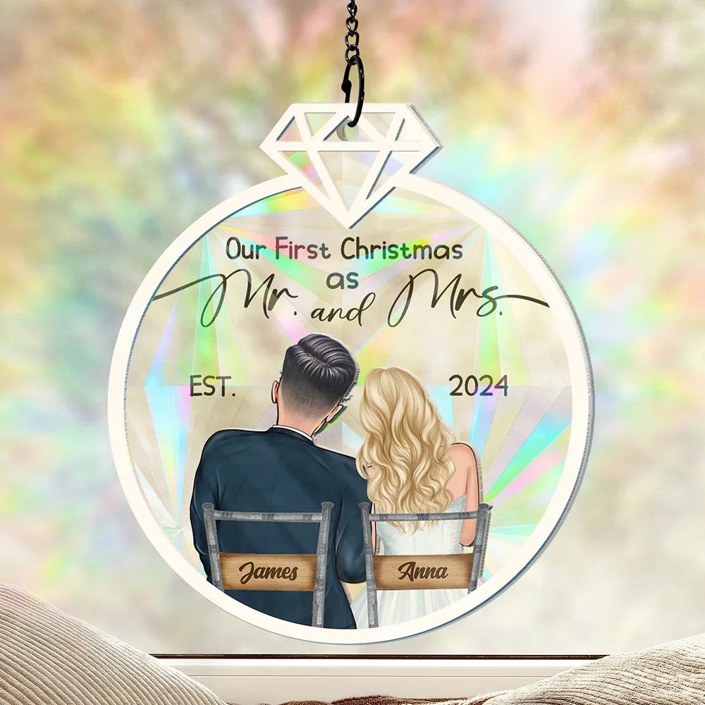 Our First Christmas Couples - Personalized Window Hanging Rainbow Suncatcher