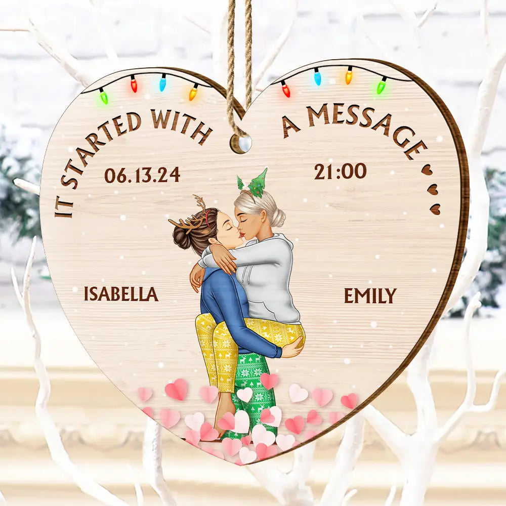 Gift For Couple - Started With A Message Couples Christmas - Personalized Custom Shaped Wooden Ornament