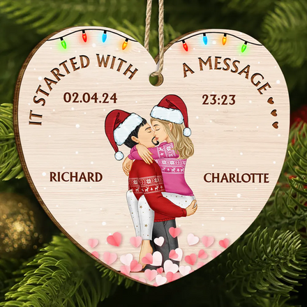 Started With A Message Couples Christmas - Personalized Custom Shaped Wooden Ornament
