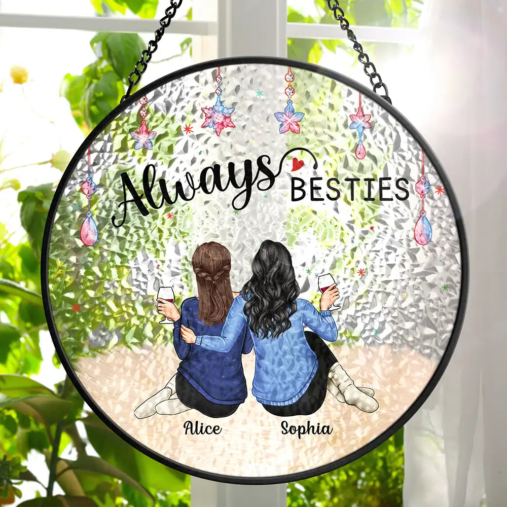 Always Besties - Personalized Stained Glass Window Hanging Suncatcher