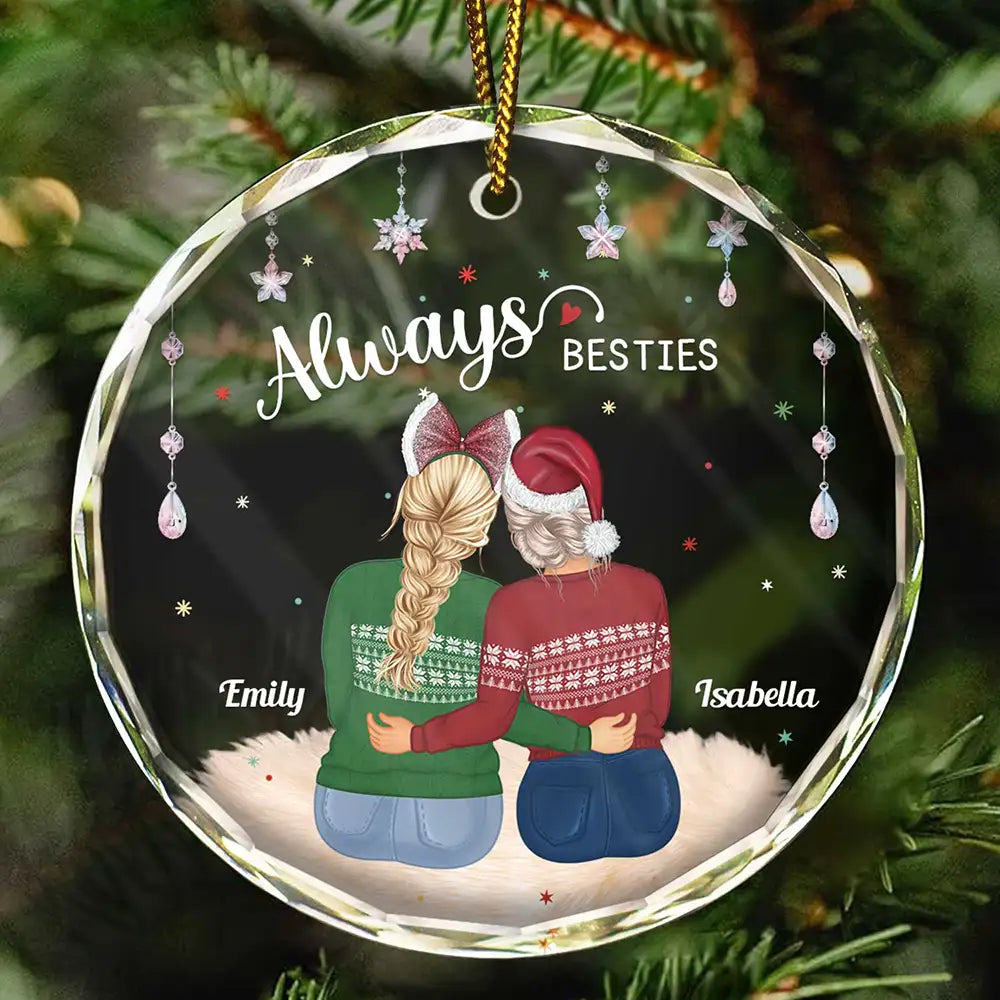 Always Besties Old Friends - Personalized Circle Glass Ornament