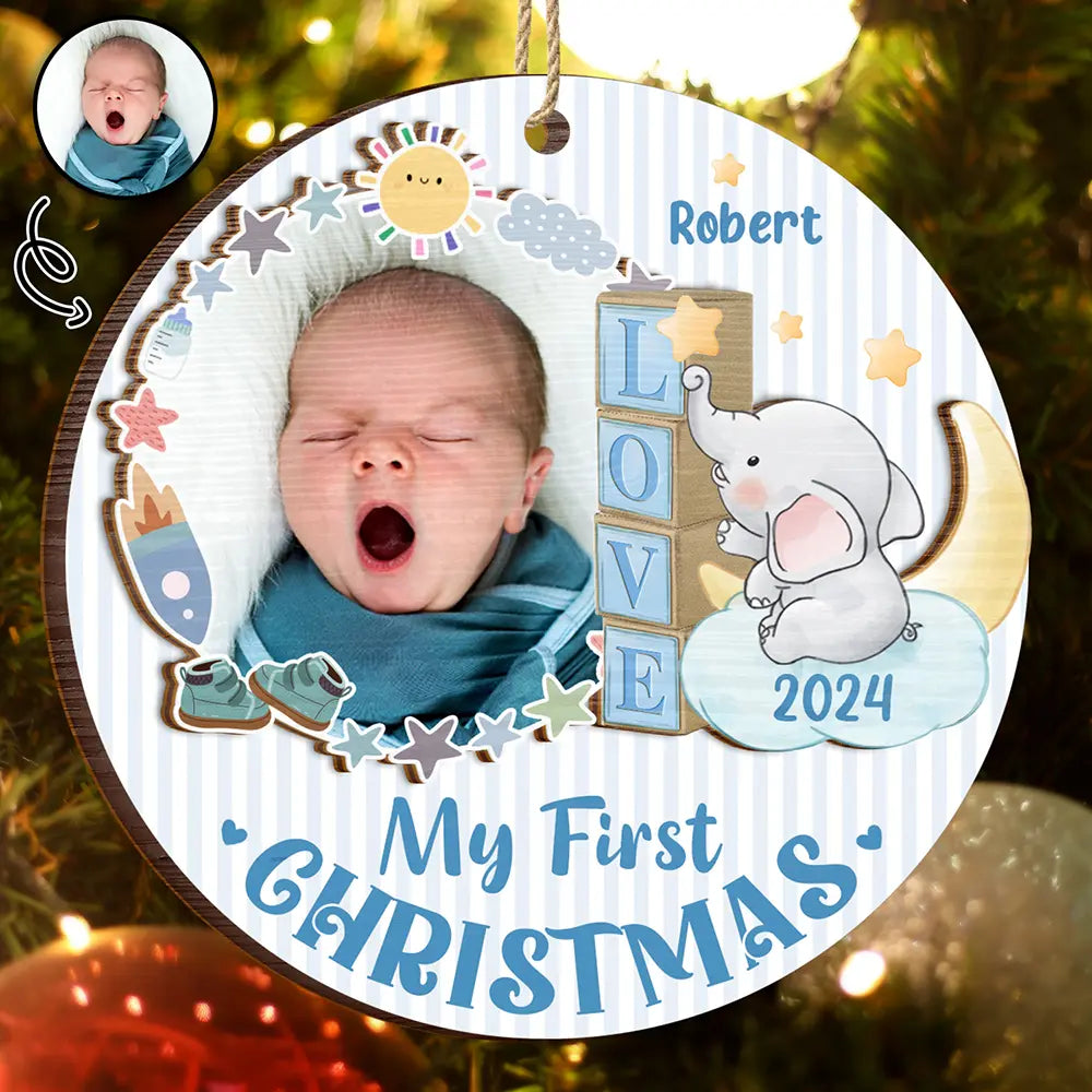 Custom Photo First Christmas - Personalized 2-Layered Wooden Ornament