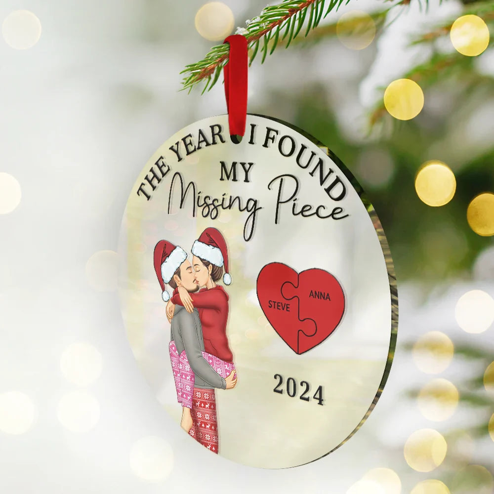 Gift For Couples - The Year I Found My Missing Piece Kissing Couples - Personalized Custom Shaped Mirror Ornament