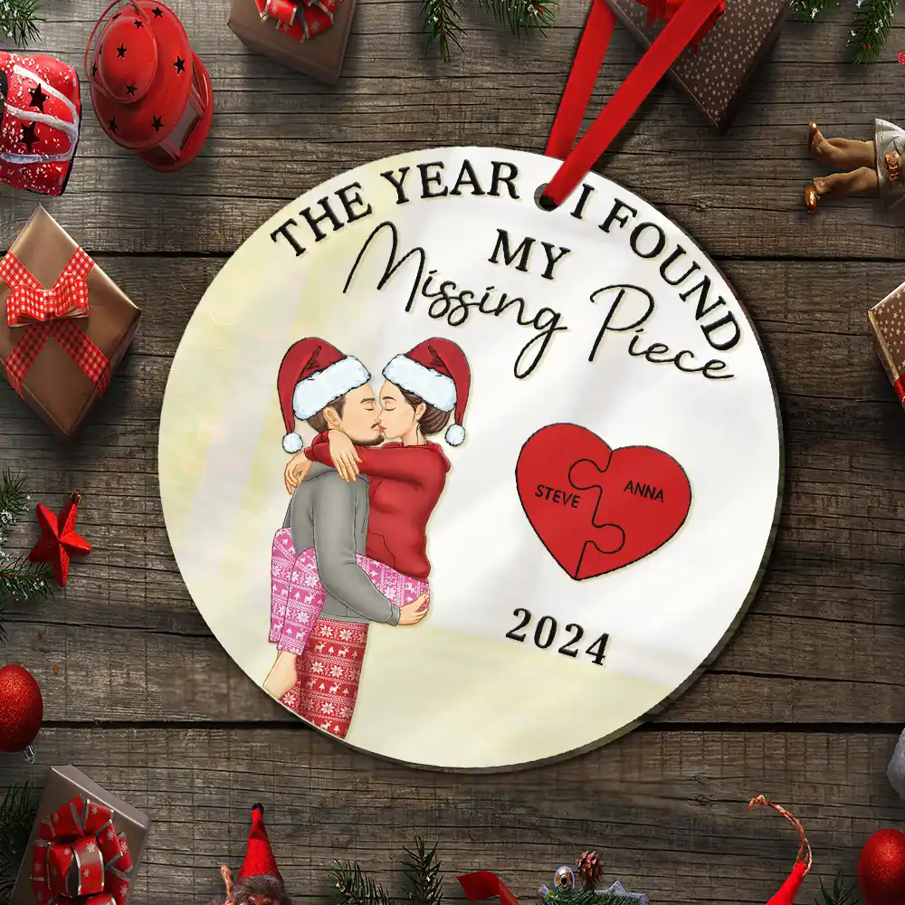 Gift For Couples - The Year I Found My Missing Piece Kissing Couples - Personalized Custom Shaped Mirror Ornament