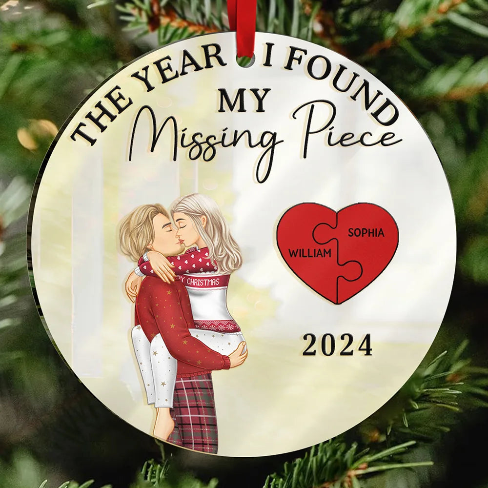 The Year I Found My Missing Piece Kissing Couples - Personalized Custom Shaped Mirror Ornament