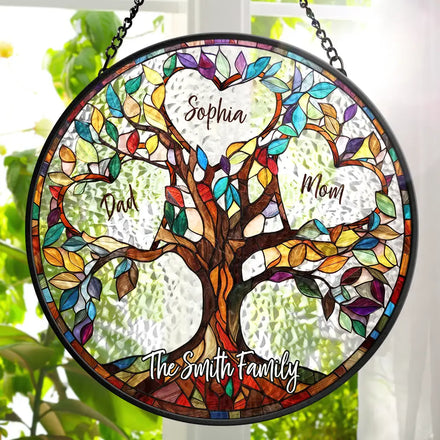 Mom's Family Tree of Love - Personalized Stained Glass Window Hanging Suncatcher