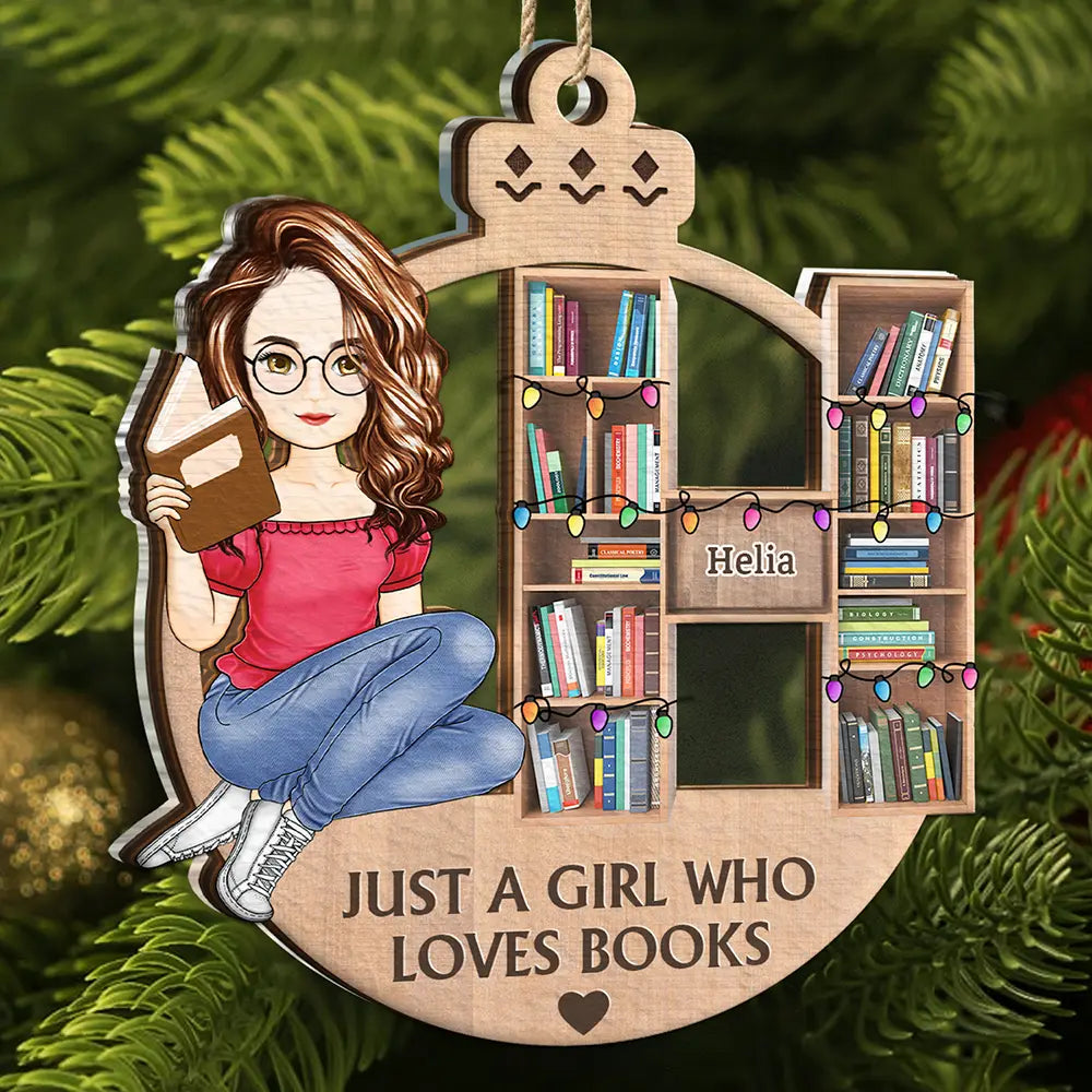 Christmas Monogram Bookshelf Reading Lovers - Personalized 2-Layered Mix Ornament