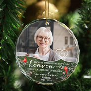 Memorial - Custom Photo Because Someone We Love Is In Heaven - Personalized Circle Glass Ornament