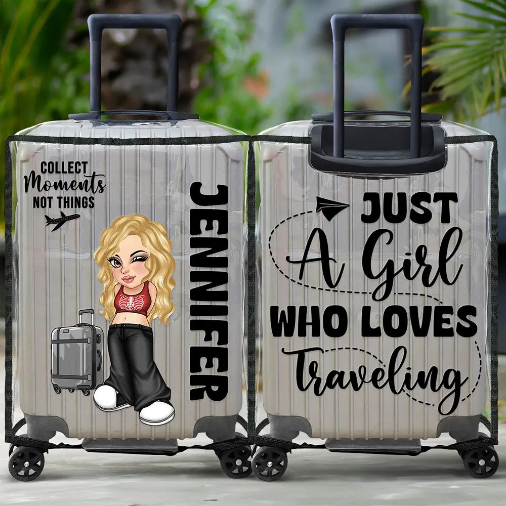 Travel, Gift For Yourself, Gift For Women, Gift For Men - Collect Moments Not Things Travel Lover Y2K - Personalized Clear Luggage Cover