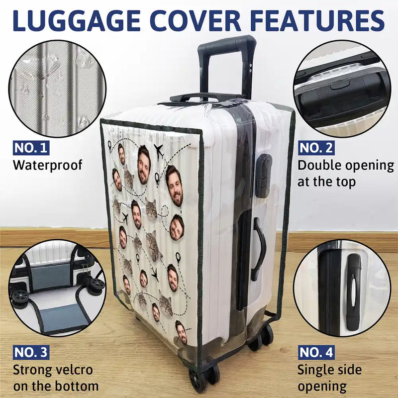 Travel,Custom Photo,Pet Lovers,Dog Lovers,Cat Lovers,Gift For Yourself - Custom Photo Funny Family Dog Cat Pet Face - Personalized Clear Luggage Cover