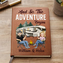 Gift For Husband,Gift For Couples,Gift For Wife,Gift For Boyfriend,Gift For Girlfriend,Camping,Campsite,Happy - The Adventure Book Cartoon Couple Camping - Personalized Leather Journal