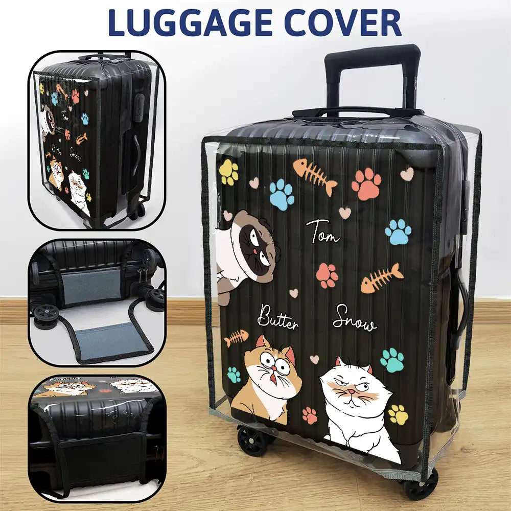 Travel, Cat Lovers - My Lovely Fur Babies Cartoon Cats - Personalized Clear Luggage Cover