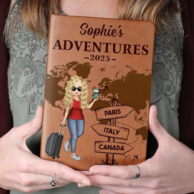 Travel, Gift For Yourself, Gift For Women, Gift For Men, Happy - Travel All Around The World - Personalized Leather Journal