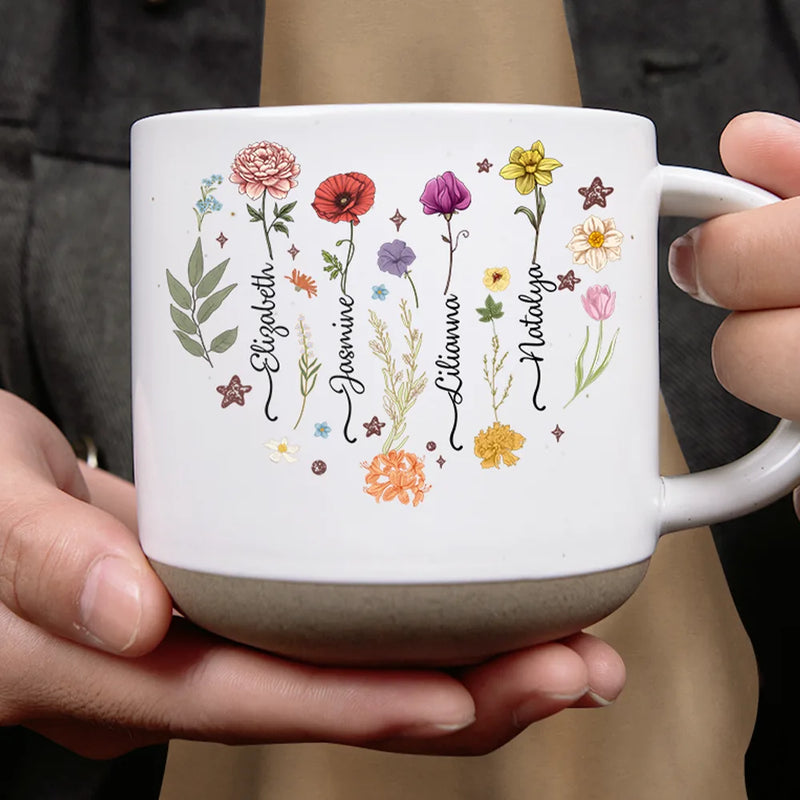 Gift For Mother, Gift For Grandma, Gift For Women, Happy - Birth Month Flower Heart - Personalized Pottery Mug