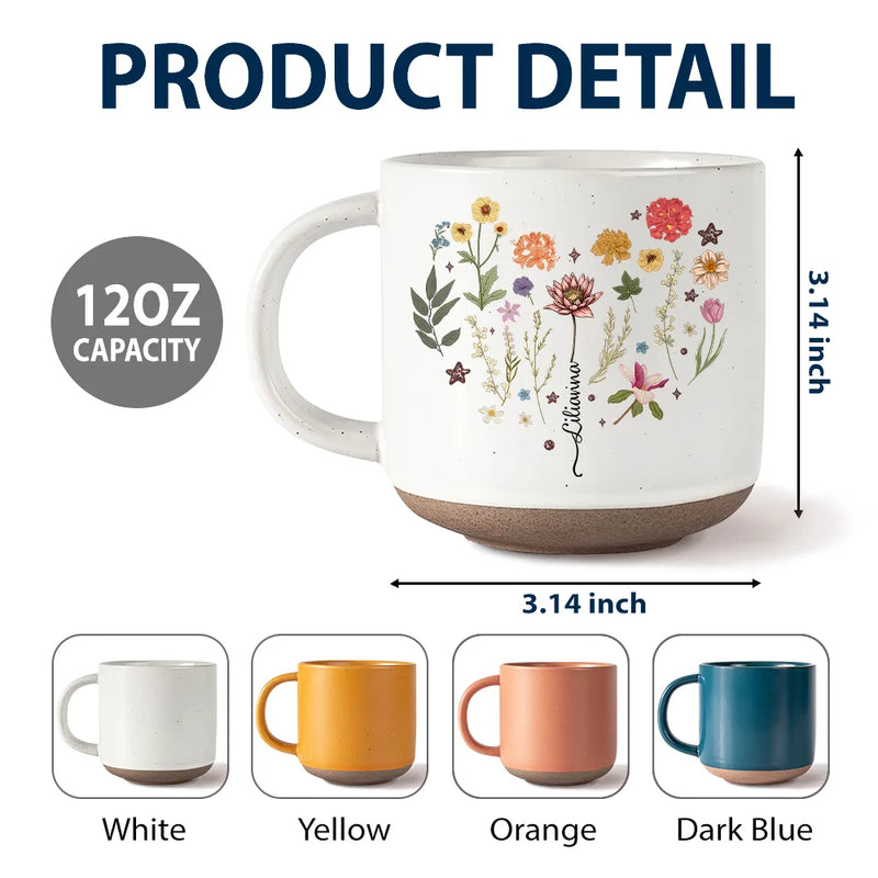 Gift For Mother, Gift For Grandma, Gift For Women, Happy - Birth Month Flower Heart - Personalized Pottery Mug