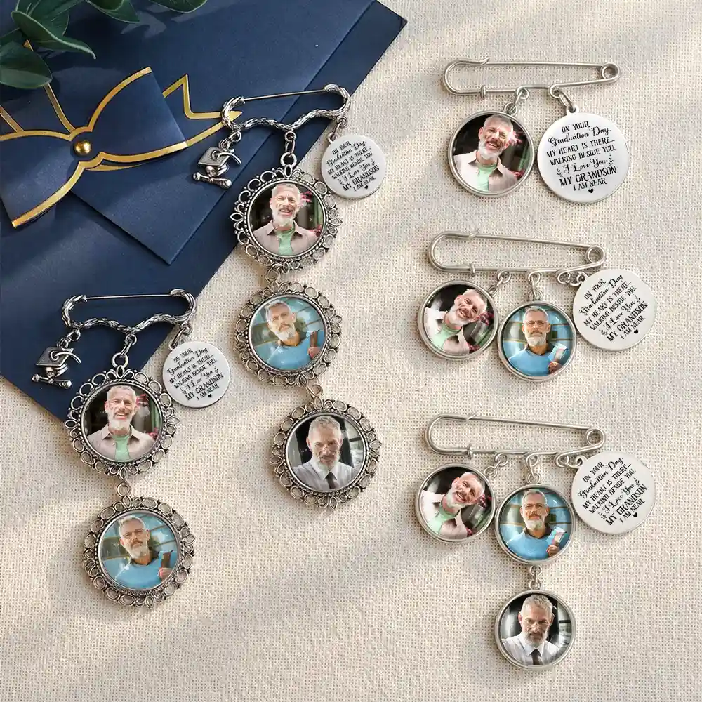 Custom Photo My Heart Is There Walking Beside You - Personalized Graduation Tassel Pin