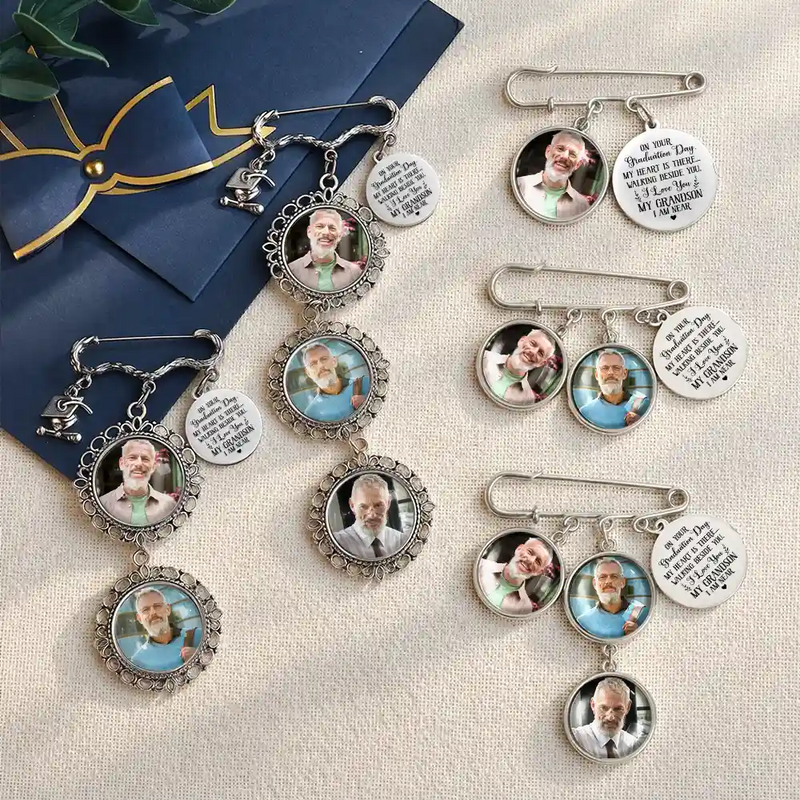 Custom Photo My Heart Is There Walking Beside You - Personalized Graduation Tassel Pin