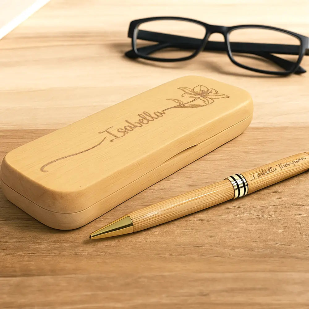 Gift For Yourself,Happy - Birth Month Flowers Sketch Girl Bloom Where You're Planted - Personalized Wooden Pen Set