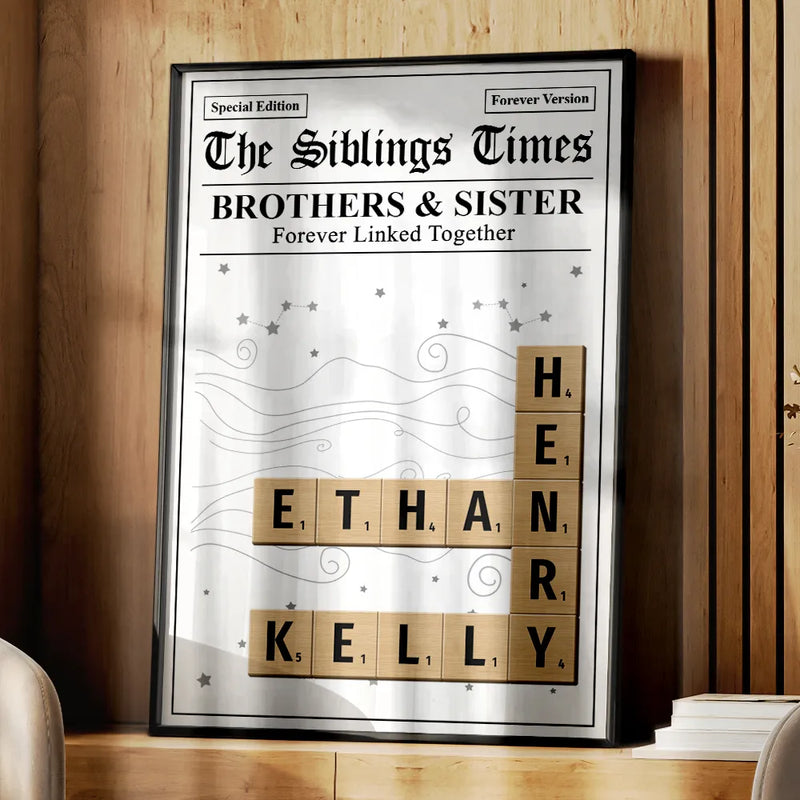 Gift For Sibling,Gift For Sisters,Gift For Brothers,Christmas,Happy - Crossword The Siblings Times - Personalized Poster
