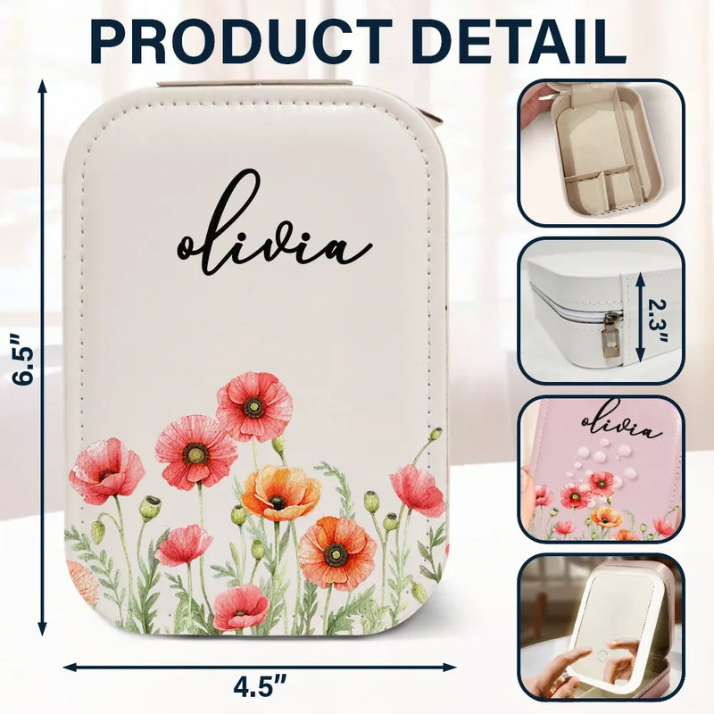 Gift For Yourself,Gift For Women,Happy,Gift For Men - Birth Month Flower Watercolor Blooming In Love - Personalized Makeup Box With LED Mirror