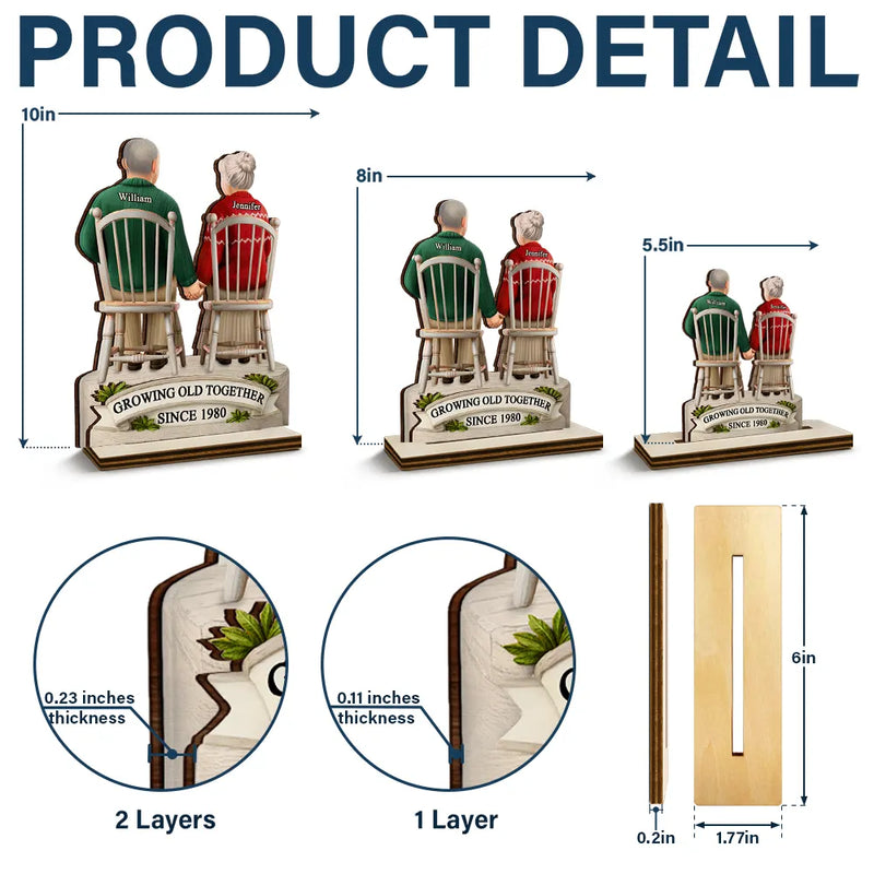 Old Couples,Gift For Women,Gift For Men,Gift For Husband,Gift For Wife,Love,Top Market - 3D Effect Old Couple Growing Old Together - Personalized Custom Shaped 2-Layered Wooden Plaque