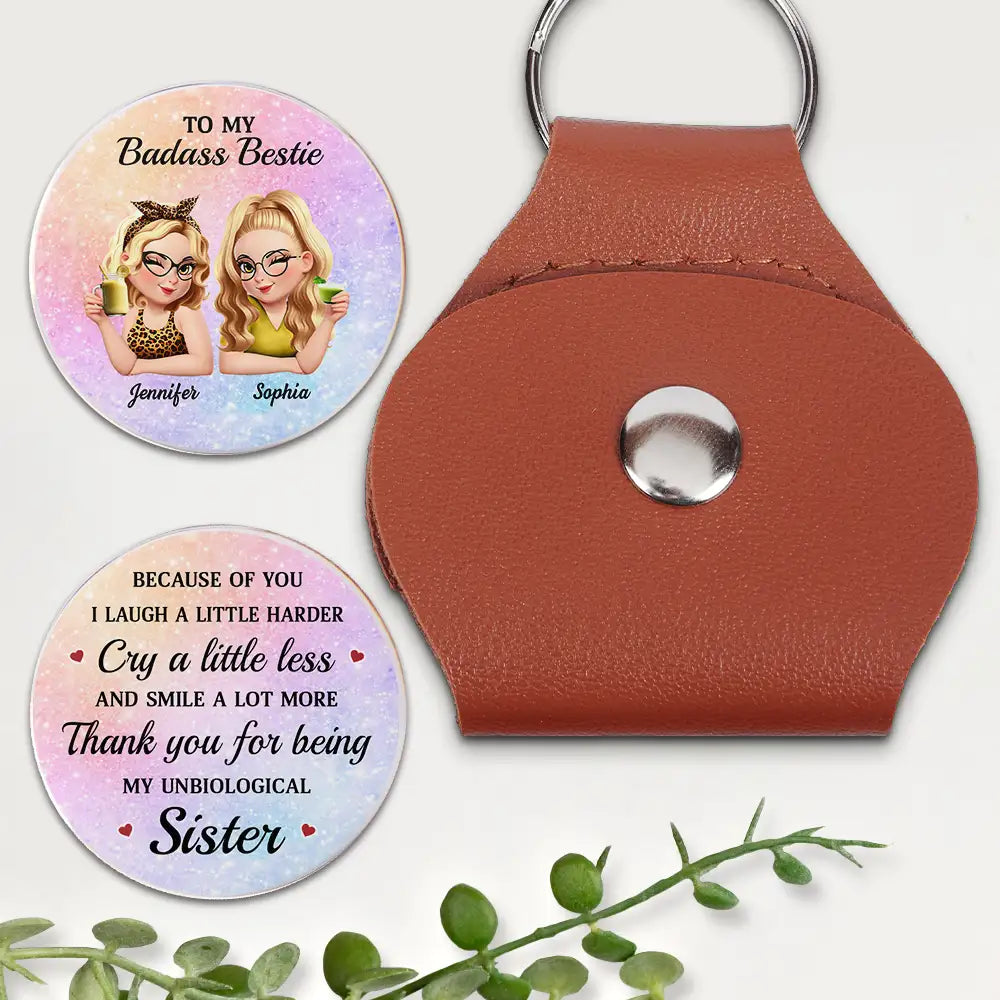 3D Effect Bestie Thank You For Being My Unbiological Sister - Personalized Leather Pocket Hug