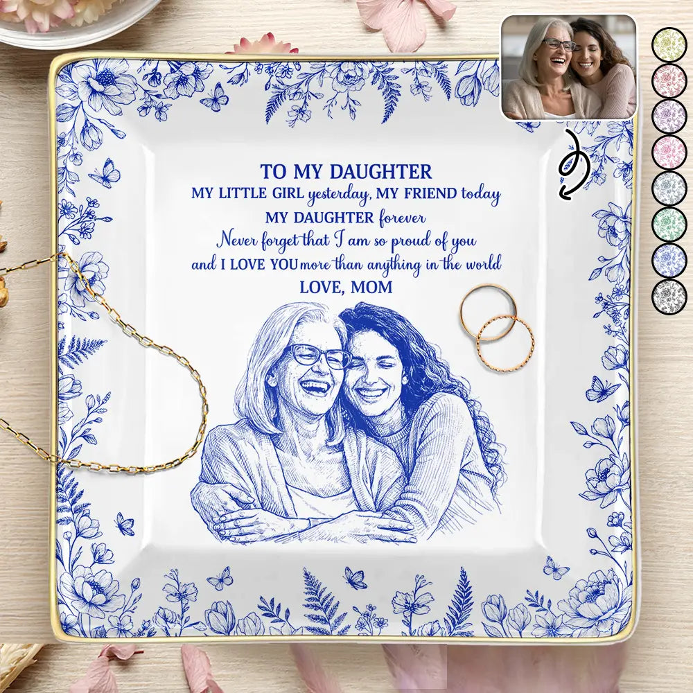 Gift For Daughter,Gift For Women,Happy,Gift For Grandkids,Photo - Pencil Sketch - Custom Photo Pencil Sketch My Daughter Granddaughter Forever - Personalized Ring Dish