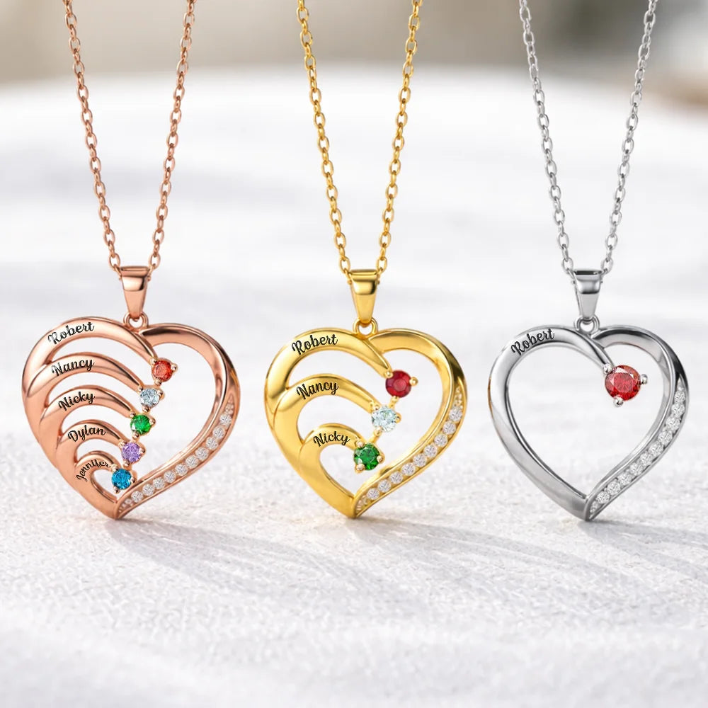 Gift For Women,Gift For Mother,Love,Happy,Gift For Wife,Gift For Couples,Gift For Girlfriend - Custom Birth Month Anniversary Mom Wife - Personalized Birthstone Heart Necklace