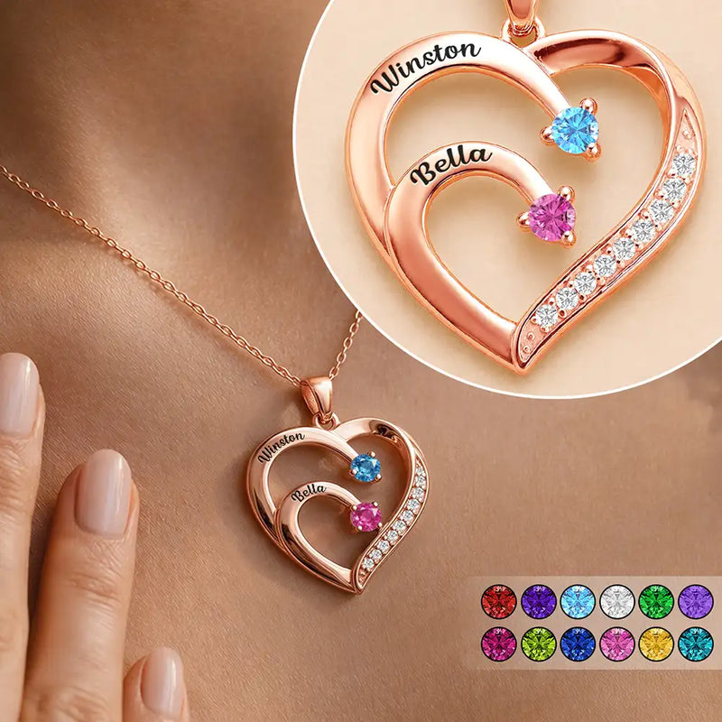 Gift For Women,Gift For Mother,Love,Happy,Gift For Wife,Gift For Couples,Gift For Girlfriend - Custom Birth Month Anniversary Mom Wife - Personalized Birthstone Heart Necklace