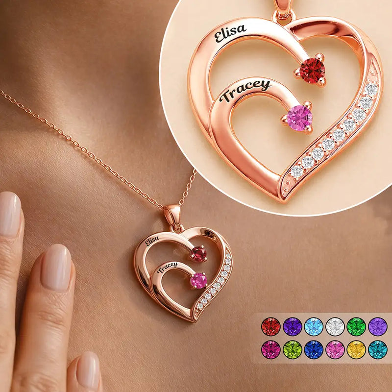 Gift For Women,Gift For Yourself,Gift For Mother,Love,Happy,Gift For Bestie - Soul Sisters Custom Name Birth Month Jewelry - Personalized Birthstone Heart Necklace