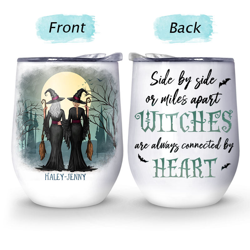 Halloween Witch Best Friend Connected By Heart - Bestie Gift - Personalized Custom Wine Tumbler