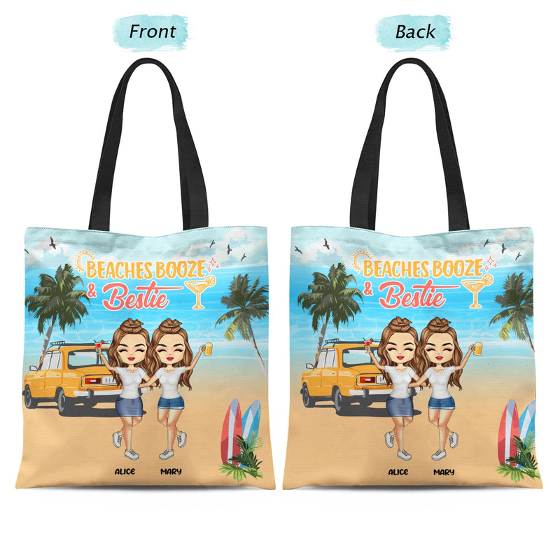 Beach Booze And Besties - Gift For Bestie - Personalized Custom Zippered Canvas Bag