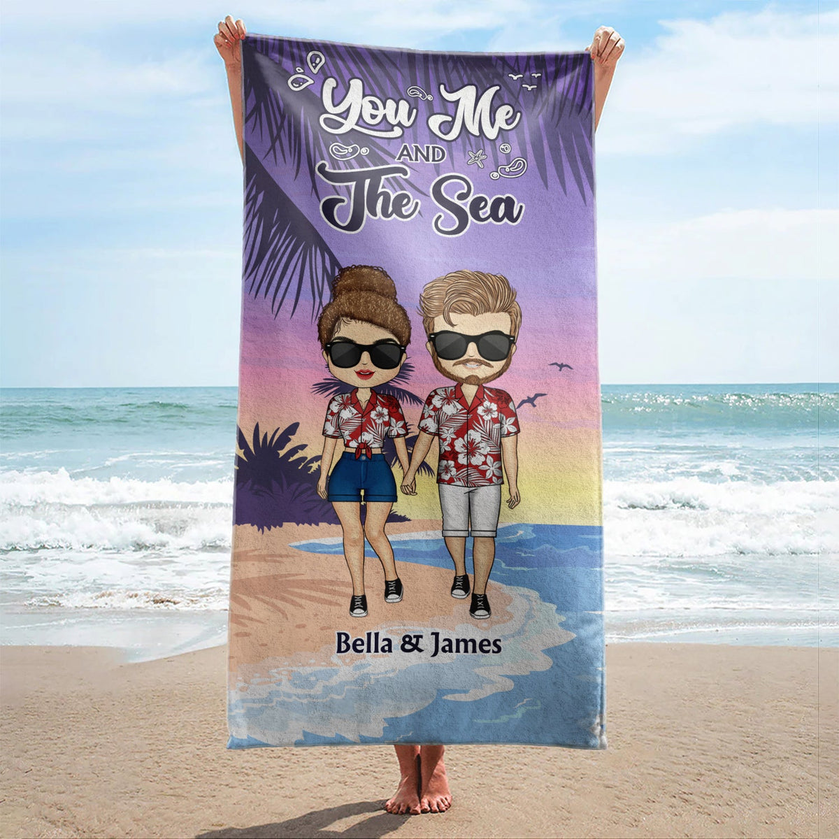 You Me And The Sea - Gift For Couple - Personalized Custom Beach Towel