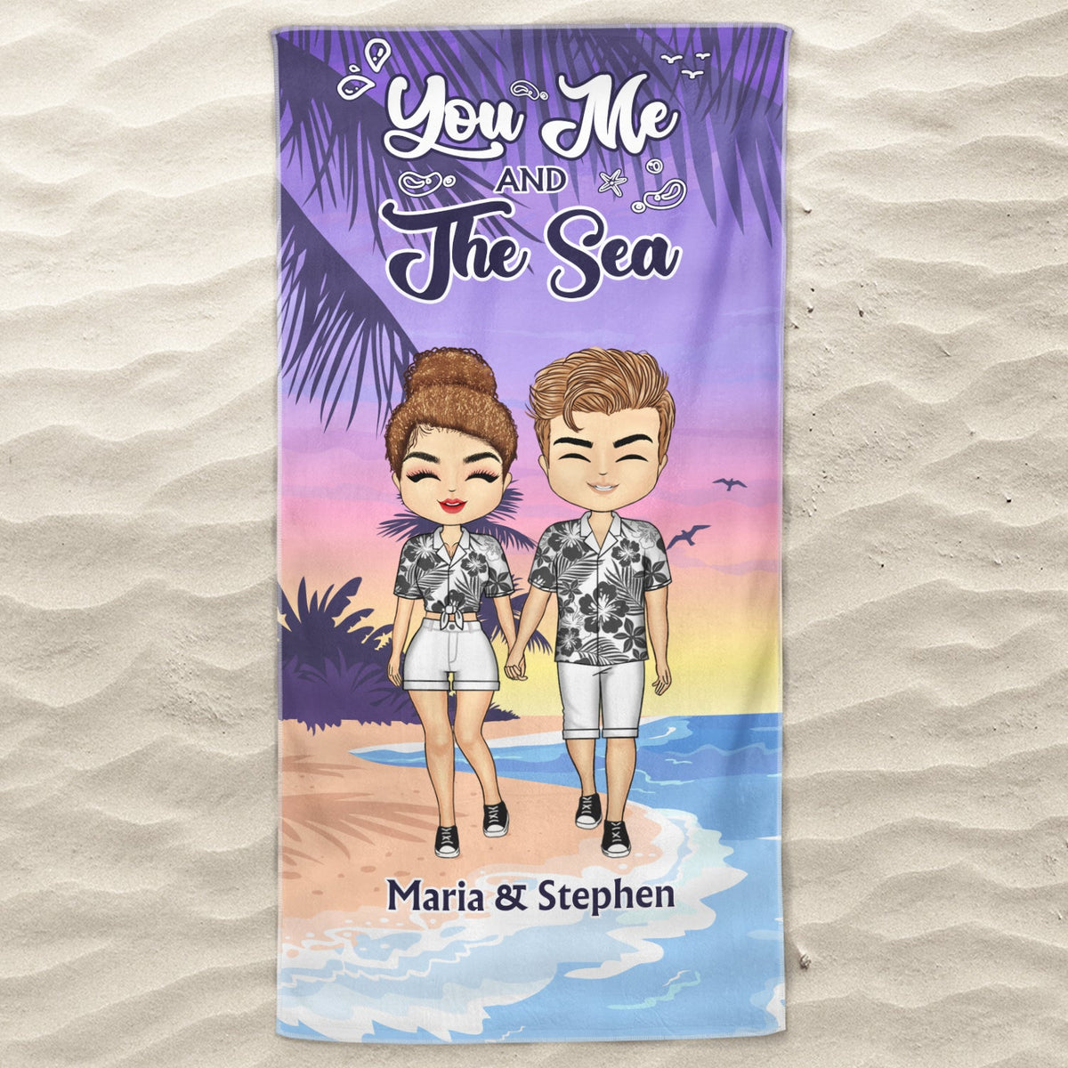 You Me And The Sea - Gift For Couple - Personalized Custom Beach Towel