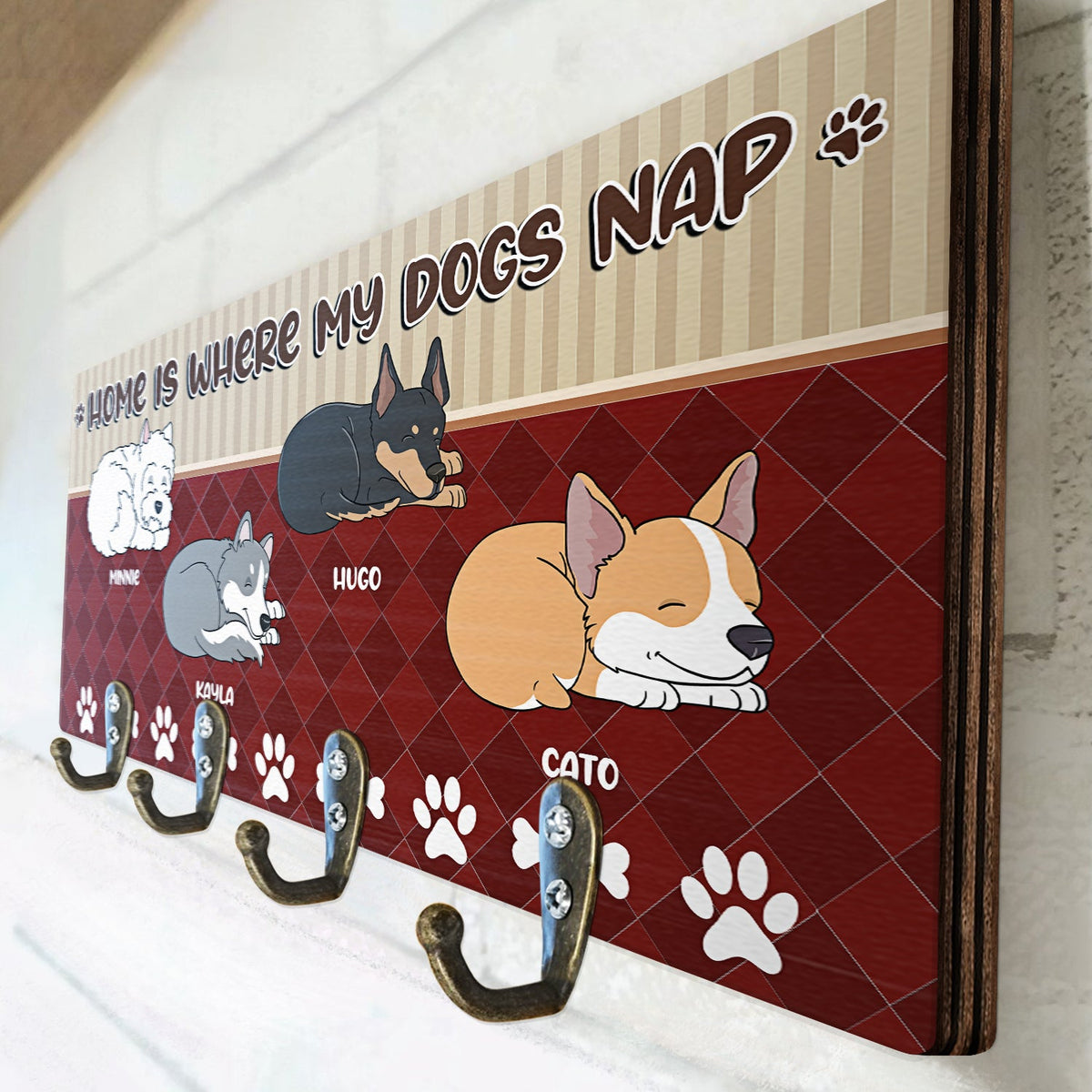 Home Is Where My Dog Naps - Gift For Dog Lovers - Personalized Custom Wood Key Holder
